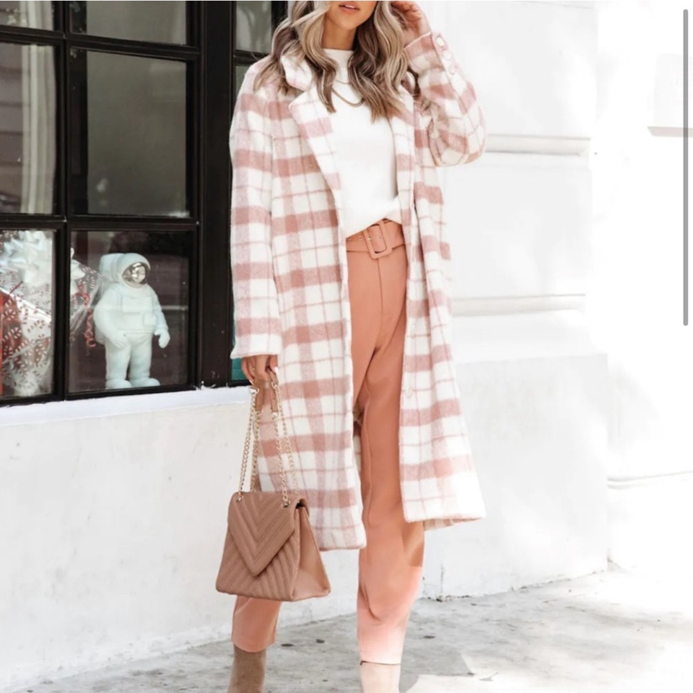 Pink Plaid Coat Small